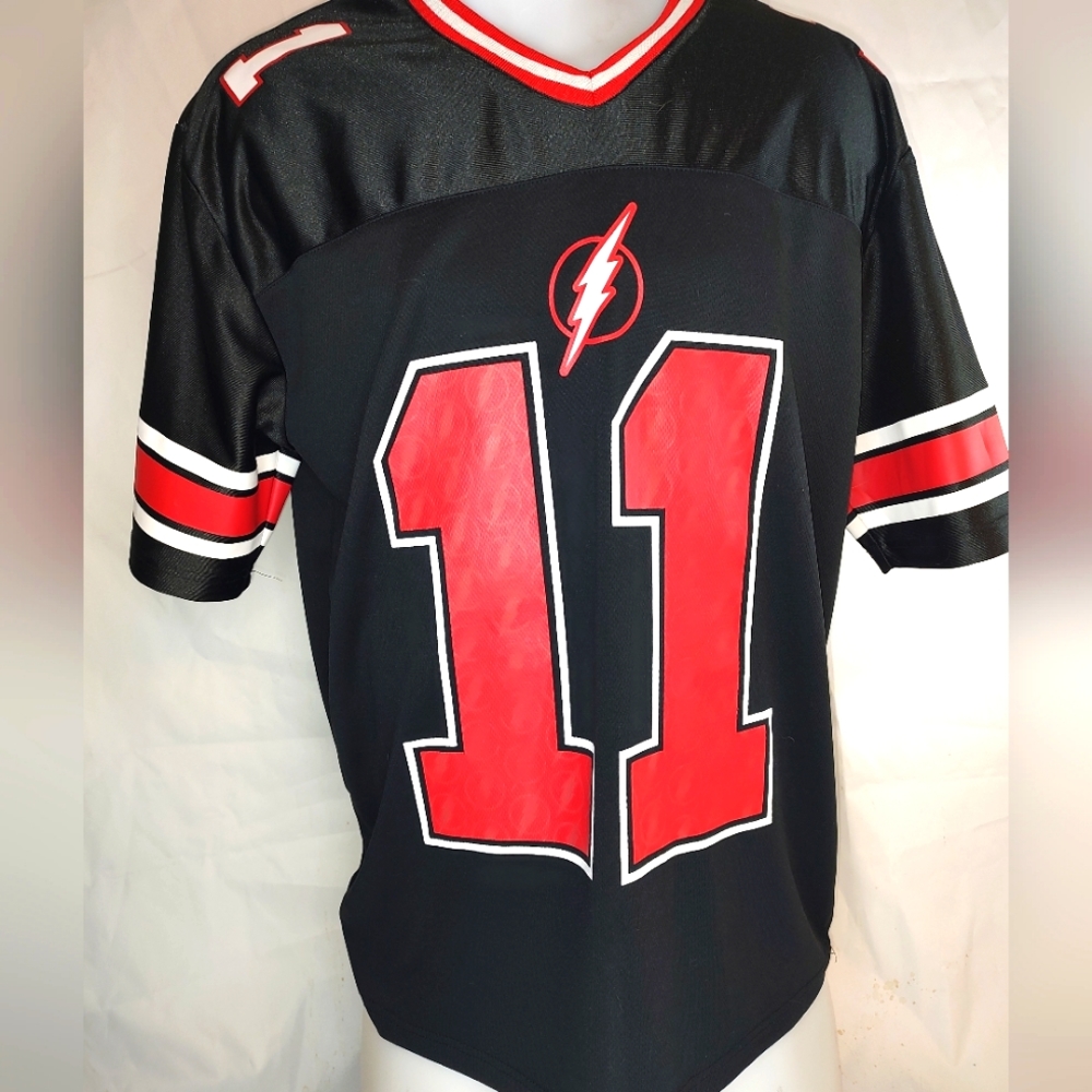 The Flash T-Shirt Football Jersey Black w/Red DC Comics Originals Number 11 L